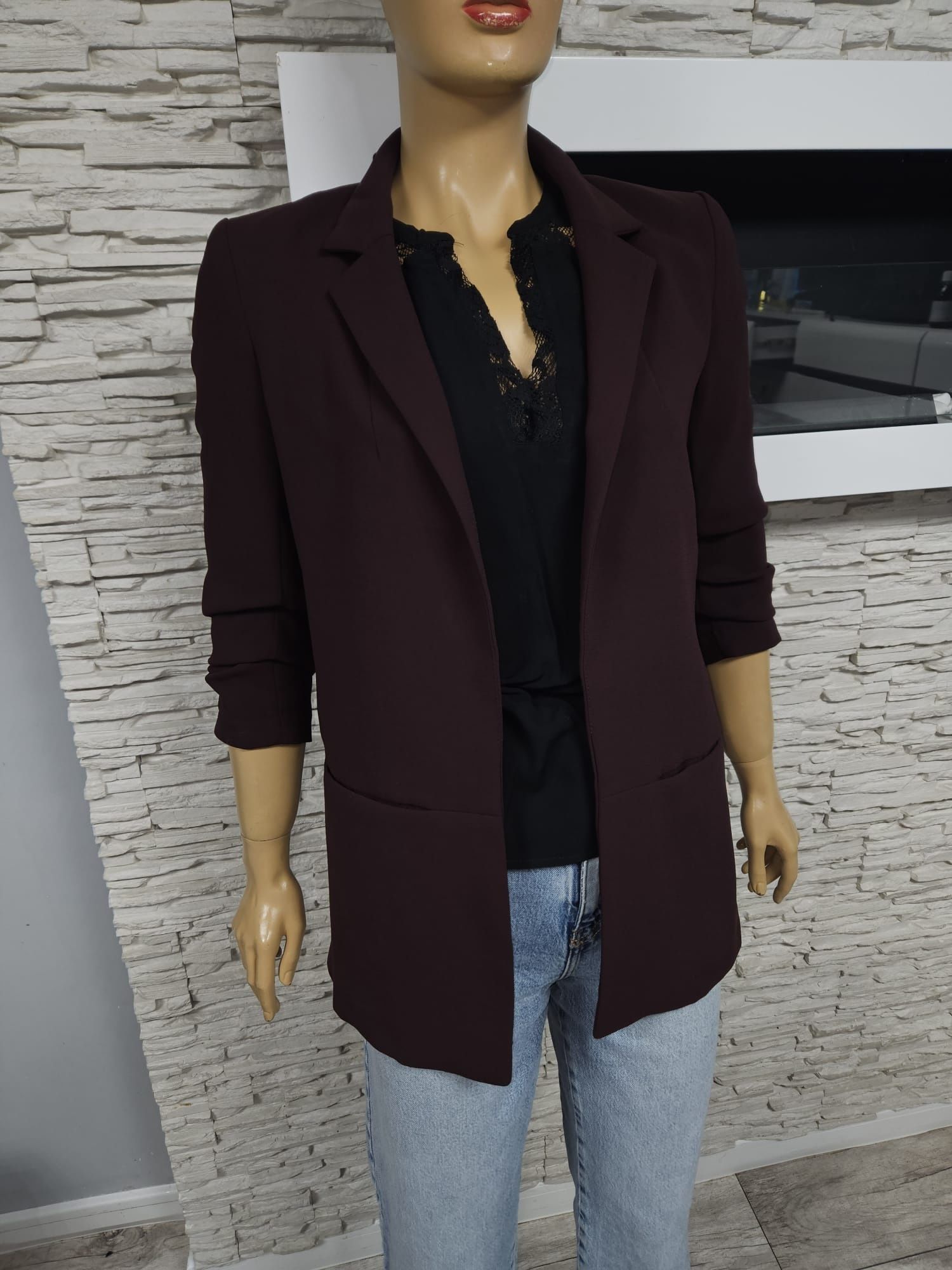 Żakiet marynarka bordowa burgundowa z kieszeniami H&M rozmiar S