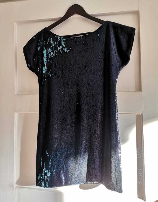 Sukienka cekinowa Stefanel XS/S granat/turkus, sylwestrowa mini