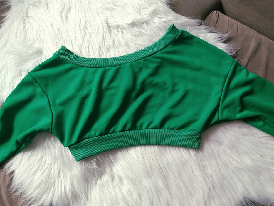 zielona bluza krótka asymetryczna na jedno ramie xs s m l oversize