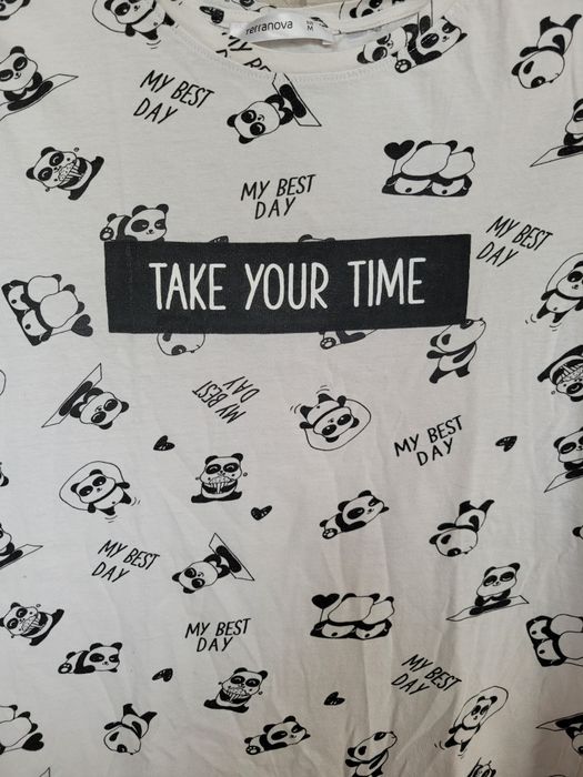 T-shirt koszulka w pandy z nadrukiem Terranova M Bawełna