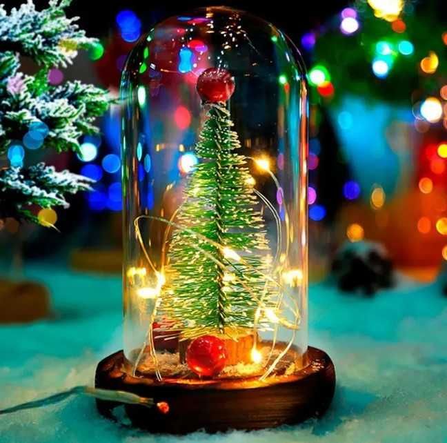 Ялинка в скляній колбі Світлодіодна новорічна  на батарейках