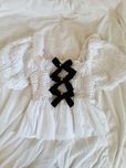 River Island / Biały top żakardowy tłoczony kokardki goth lolita / S