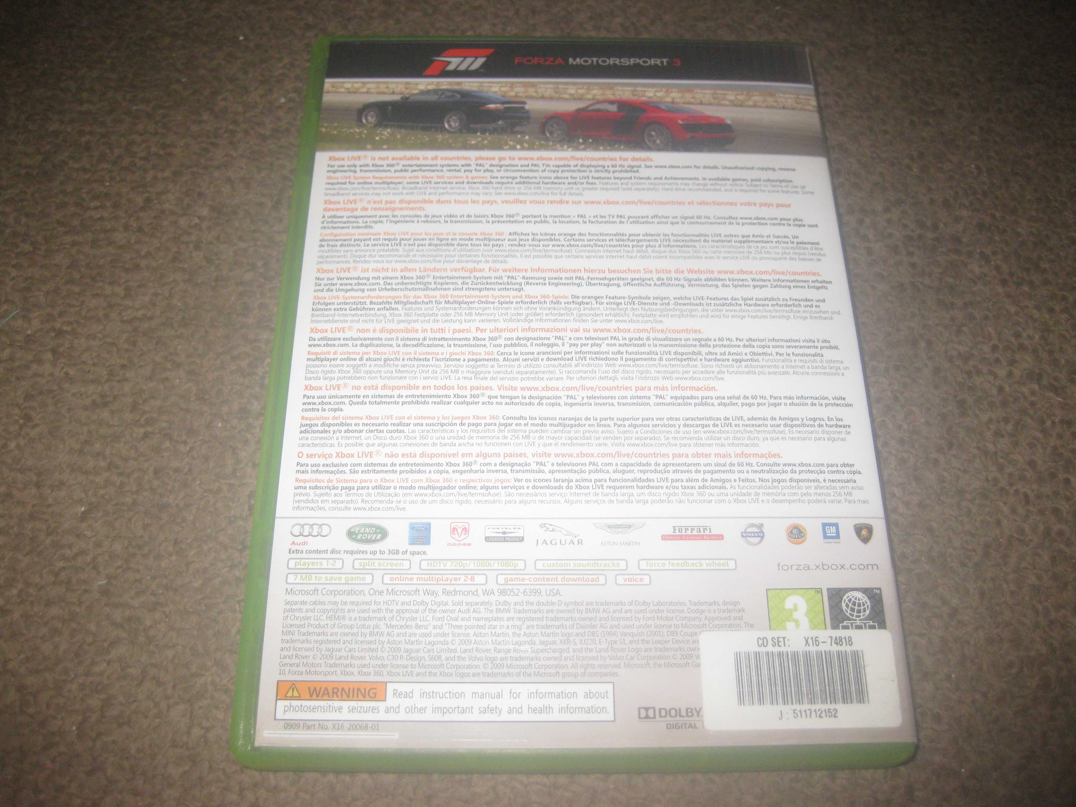 Jogo "Forza Motorsport 3" para a Xbox 360/Completo!