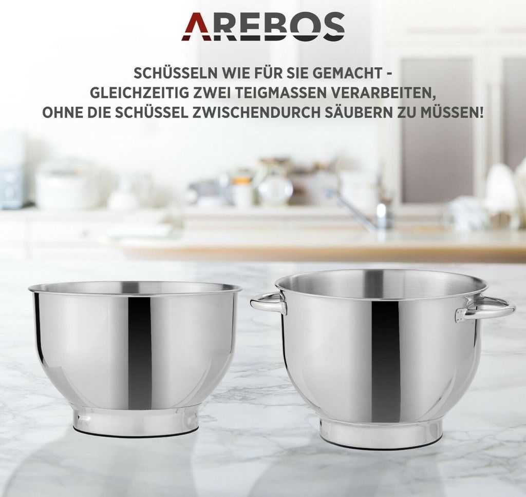 Robot kuchenny AREBOS 1500 W z 2 misami ze stali nierdzewnej defekt