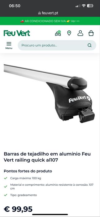 Barras tejadilho aluminio -marca Feuvert *** NOVO PRECO****