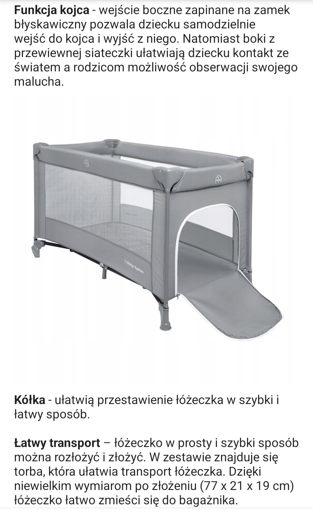 Łóżeczko turystyczne mobby system grey