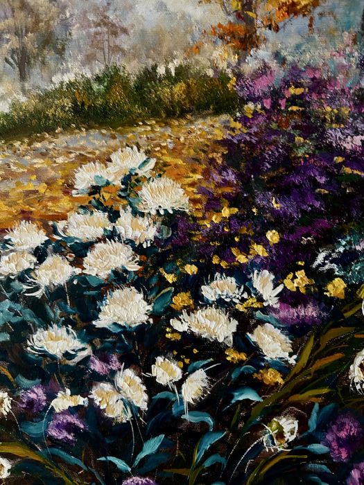 Картина Білі хризантеми в саду