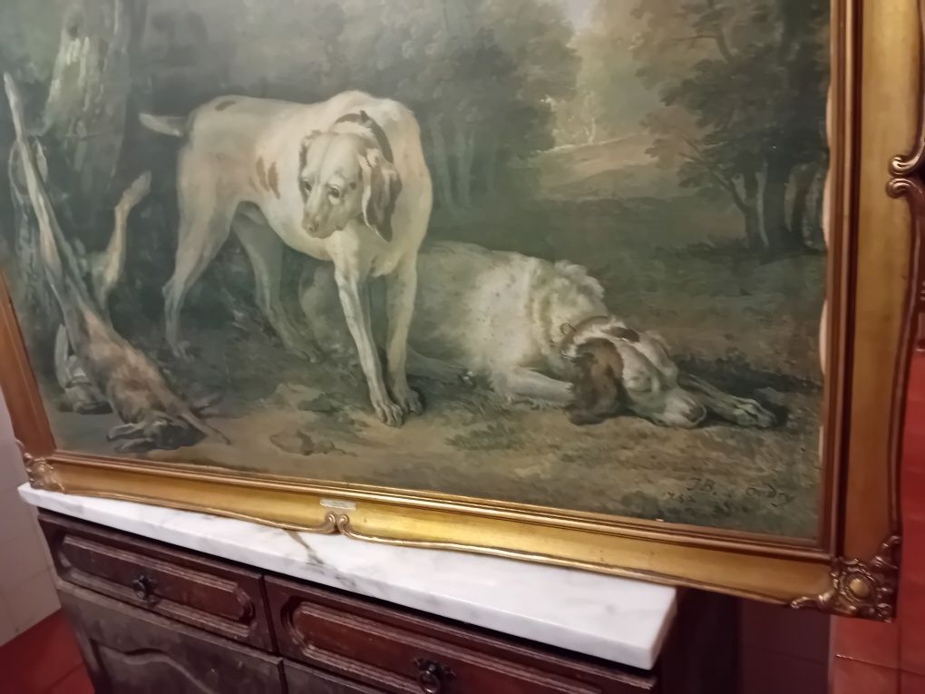 Quadro Estampa Cães e Lebre Jean Baptiste Oudry