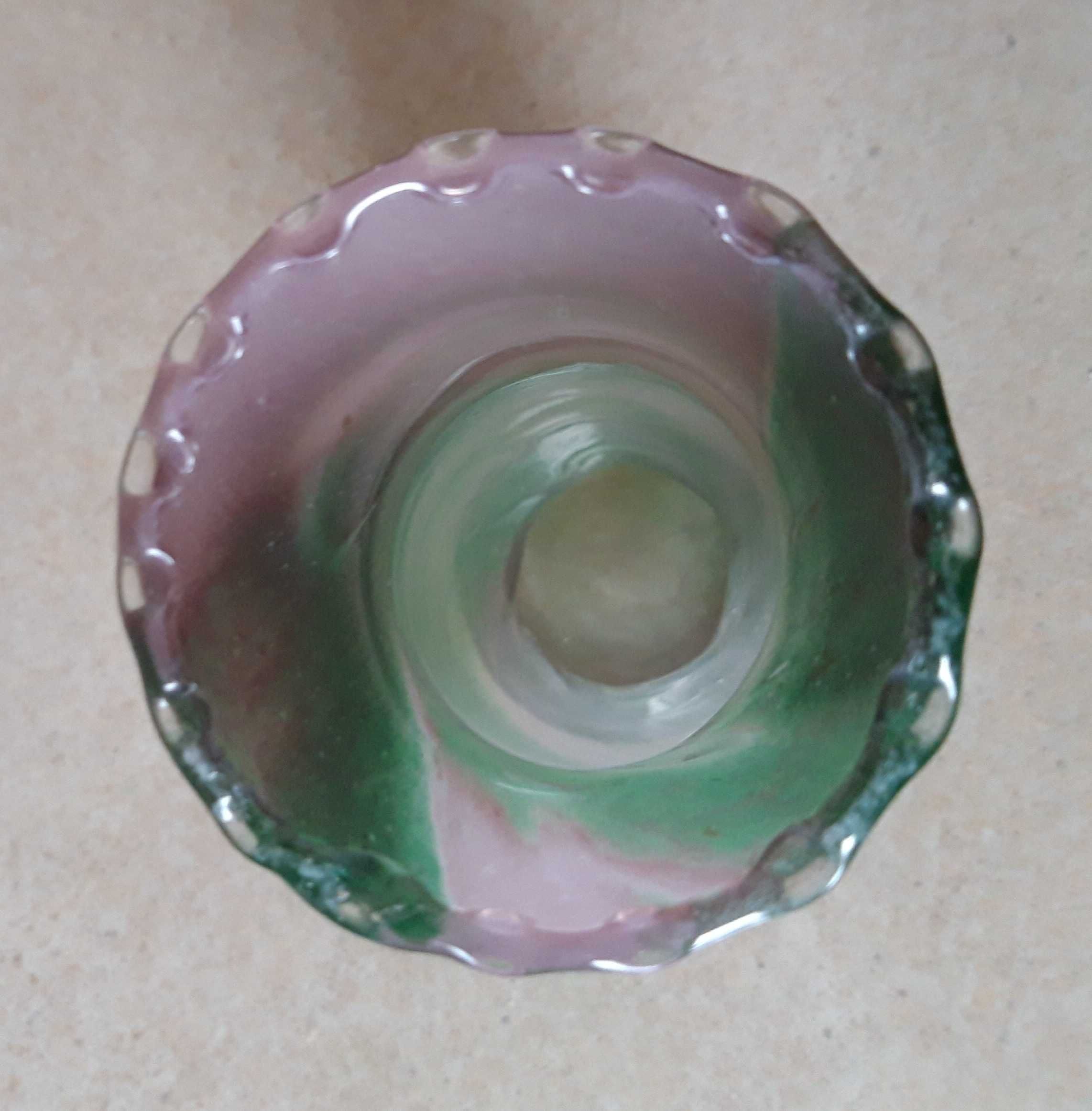 wazon z falbanką 21 cm kolorowe szkło PRL