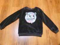 rozm 134/140 H&M sweter szary włochaty cekiny sowa bluza