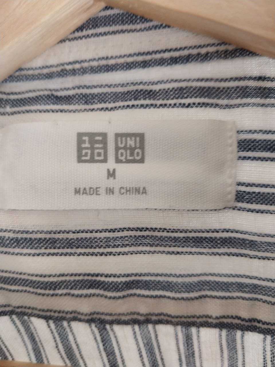 Чоловіча лляна сорочка Uniqlo M 46р., біла в смужку, льон