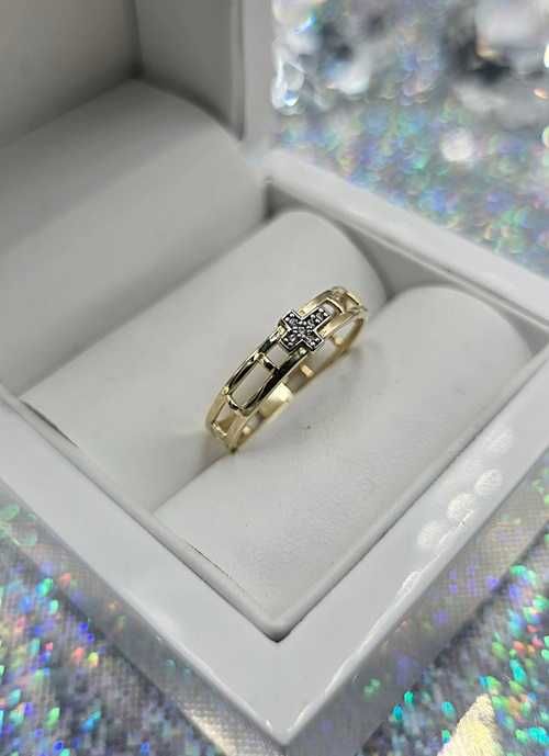 585 Cudna złota obrączka w formie różańca