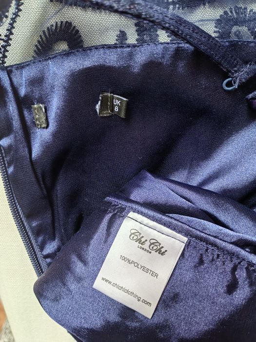Suknia midi granatowa k.rękaw r.38"Chi Chi London"nowa.