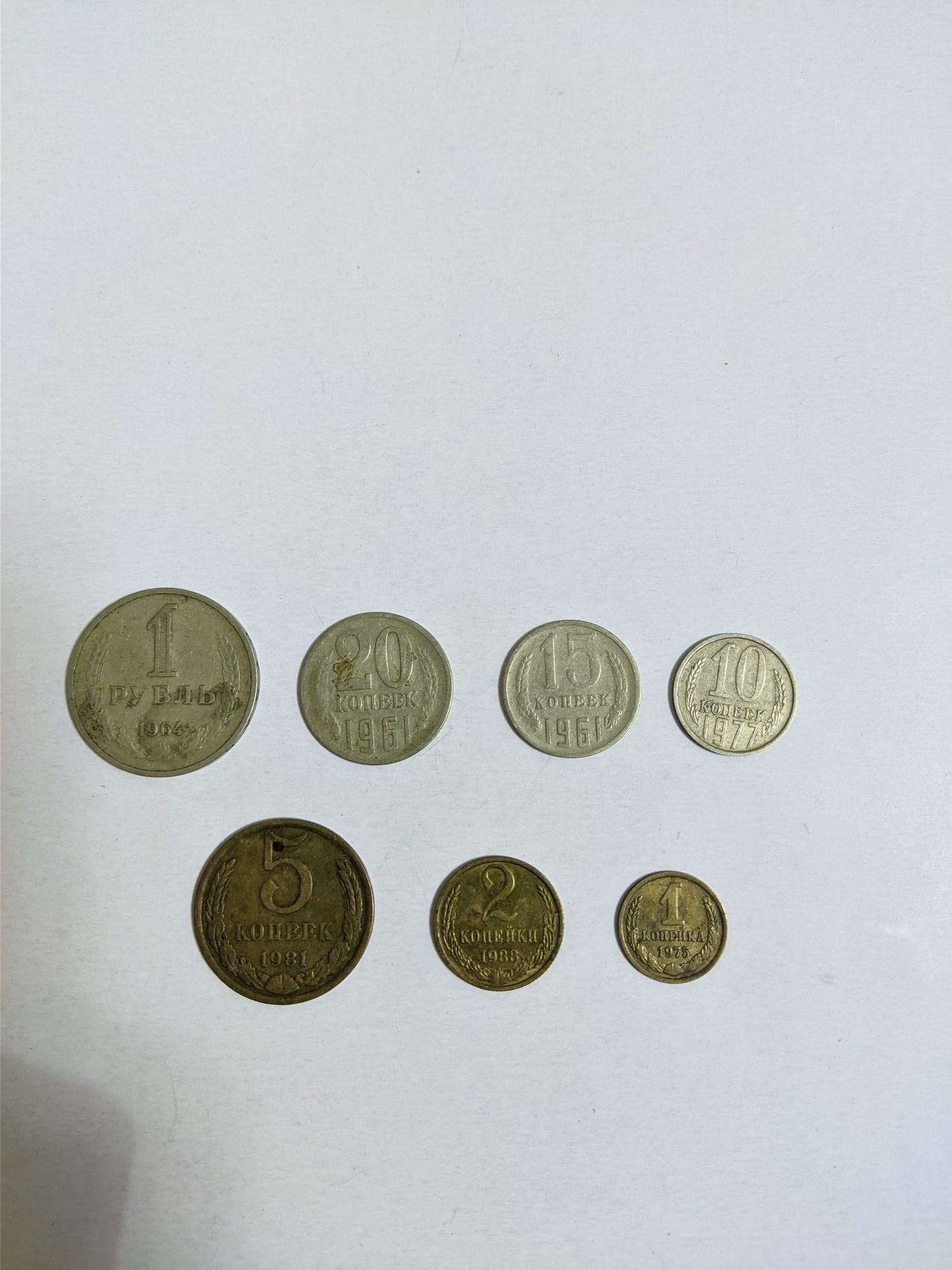Монети СССР 1 рубль, 20, 15, 10, 5, 2, 1 копейки