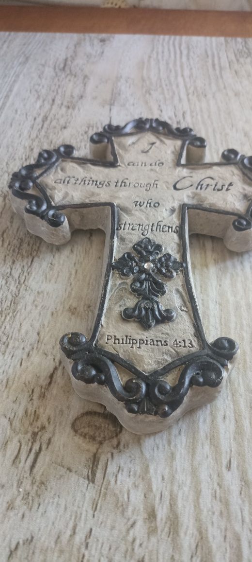 Ręcznie wykonany krzyż gliniany ścienny Wall cross Home Decor Vintage