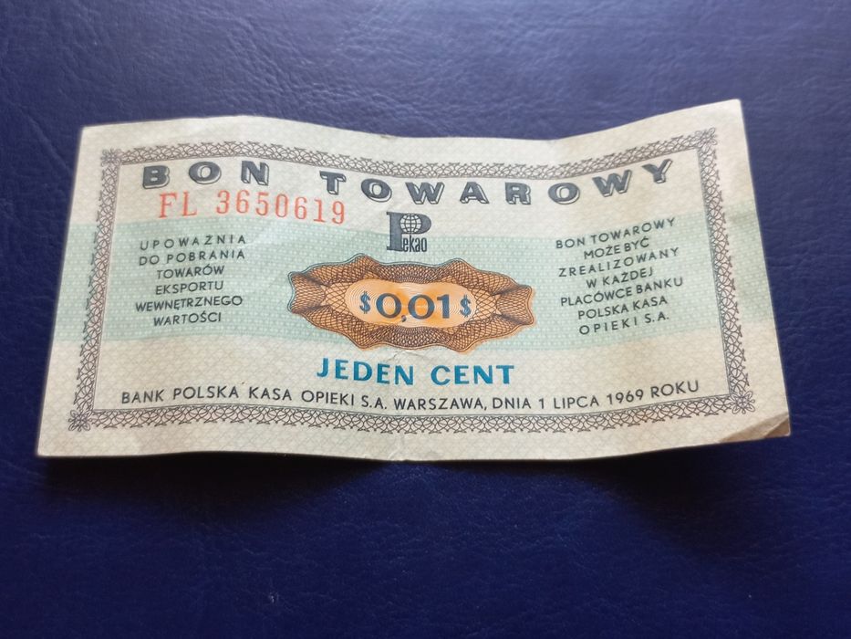 Bon Towarowy PKO - 1 cent 1969 r.
