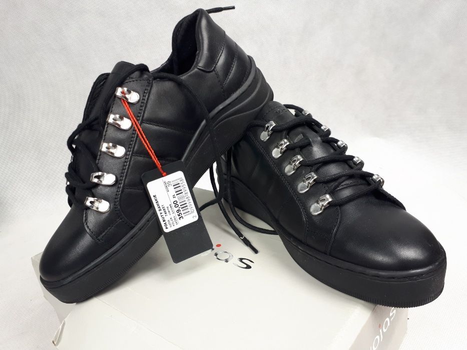Nowe pólbuty WOJAS sneakersy czarne skóra naturalna licowa 38