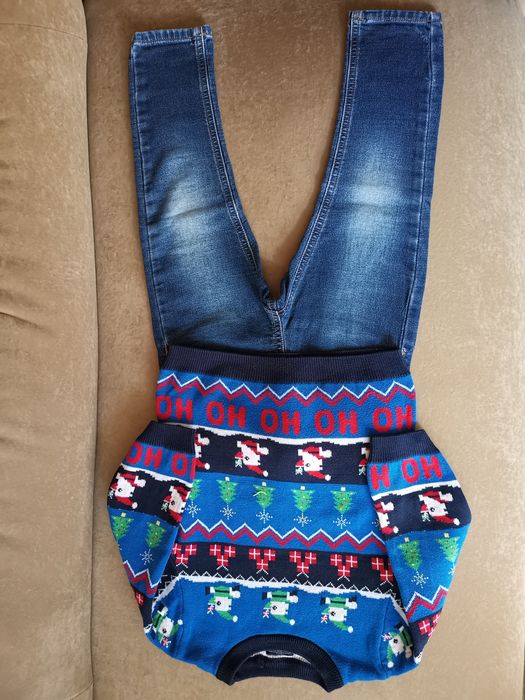 Утеплённые джинсы и новогодний свитер Next на 2-3 года