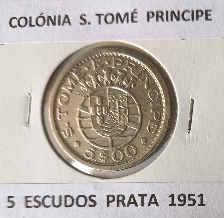 Moeda Portuguesa de 5 Escudos Circulada Ex Colónia S,. Tomé Príncipe
