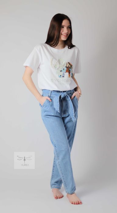 Spodnie damskie MOM JEANS wiązanie kokarda XL 42