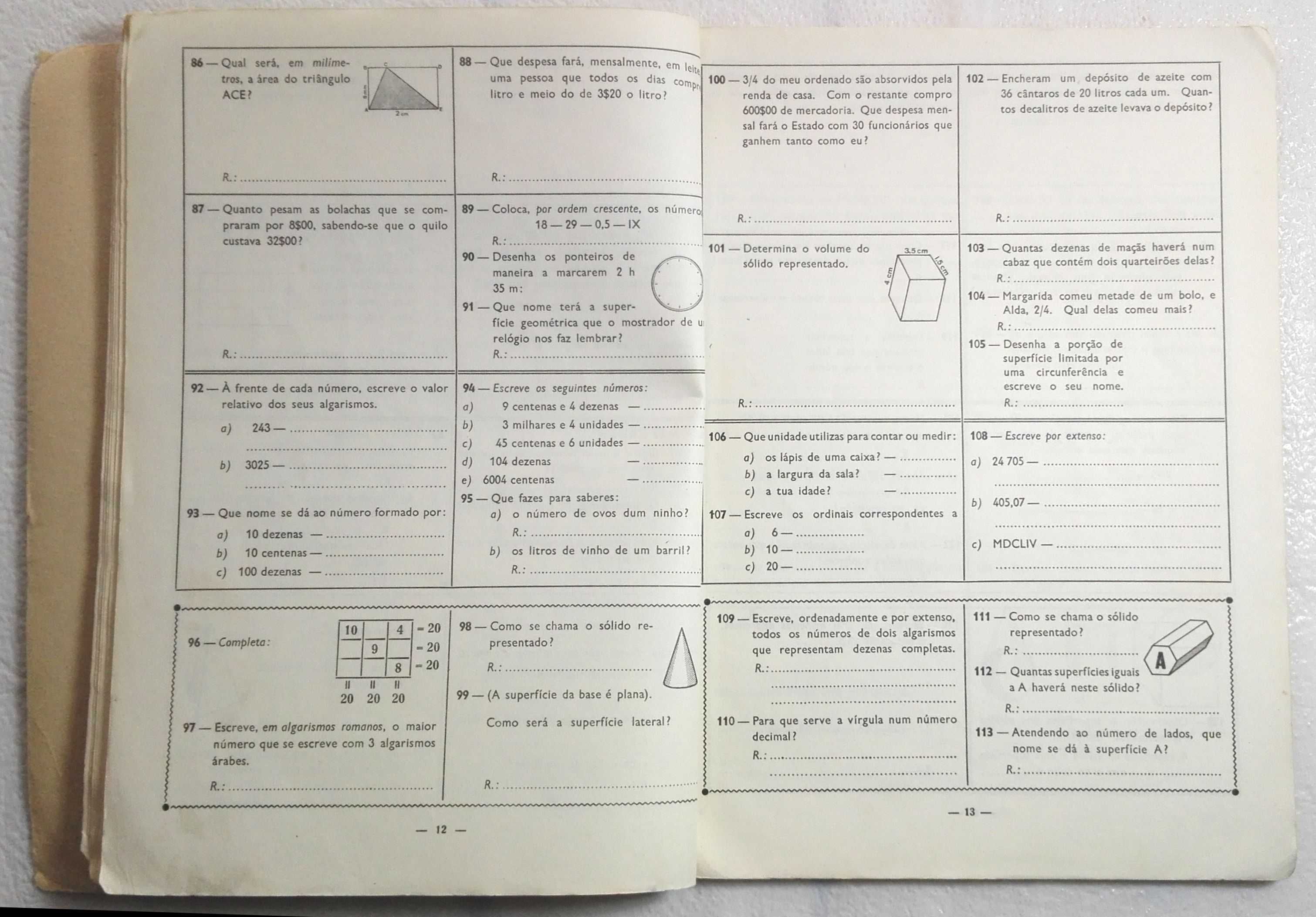 Cadernos Aritmética e Geometria / Questões Aritméticas - 4ª classe