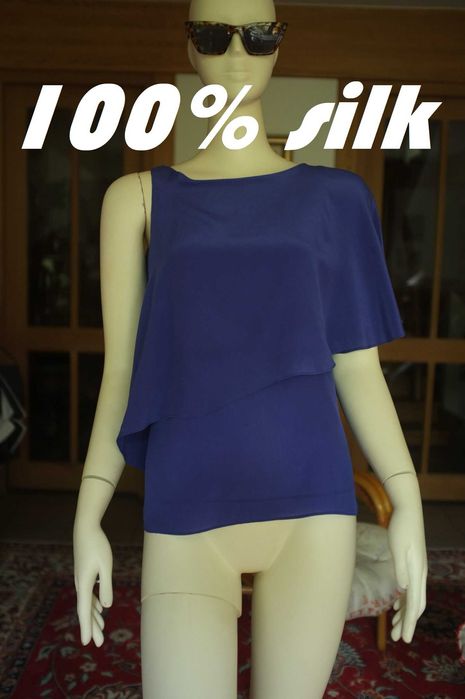 jedwabna asymetryczna luźna bluzka top fioletowy elegancki wizytowa