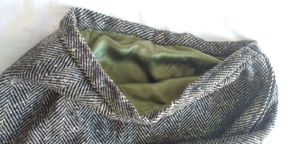 Spódnica midi 100% wełna XL XXL czarna biała pepitka wełniana 42 44