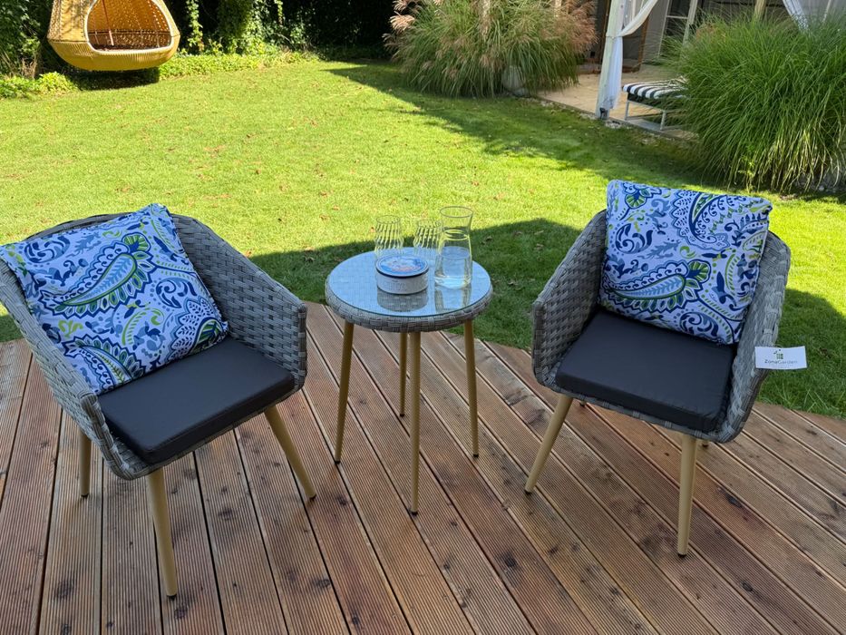 zestaw z technorattanu na balkon 2+1 szary mix