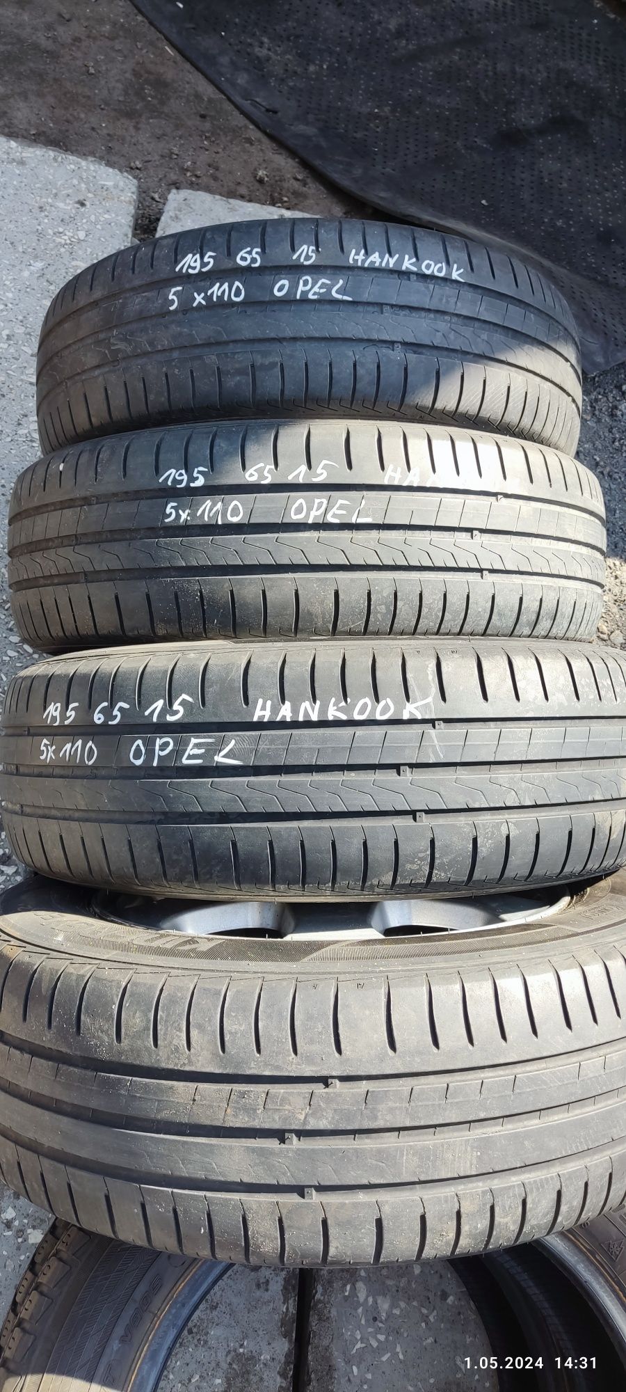 Felgi alu oryg GM Opel 5x110, z oponami lato 195/65 R15 Hankook, 4szt