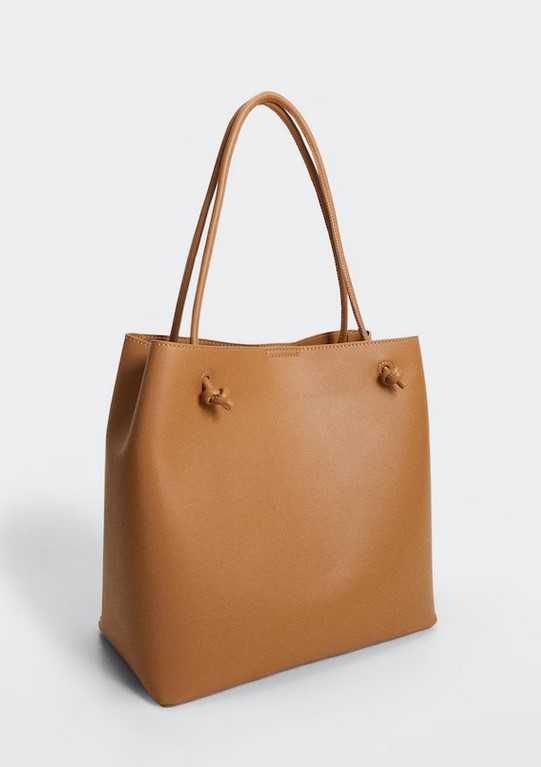 MANGO Torba torebka z węzłami beżowa brązowa duża shopper magnes