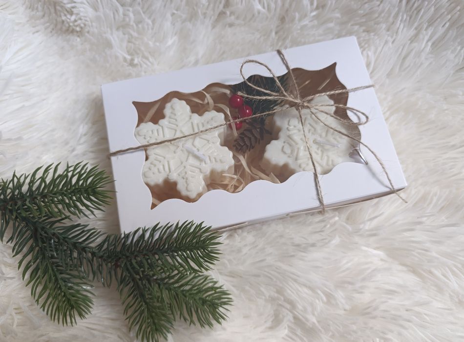 Świeczki sojowe śnieżynki gwiazdki święta Bożego Narodzenia