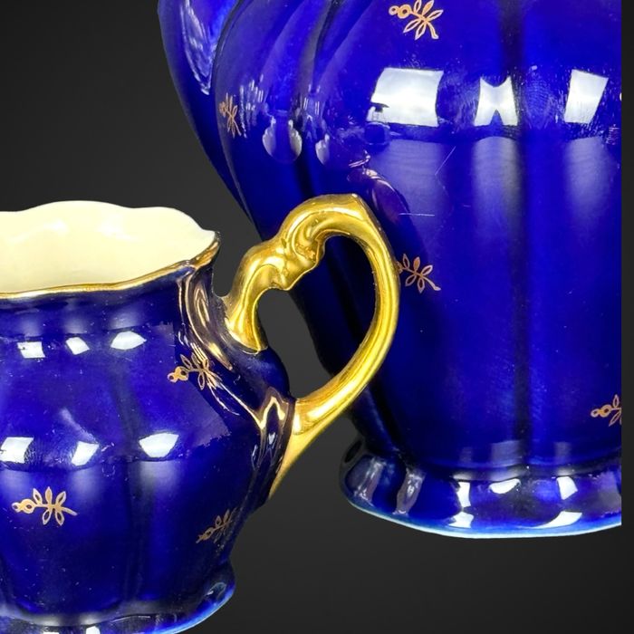 chodzież mokka dzbanek + mlecznik kobaltowy ze złoceniami B41/653