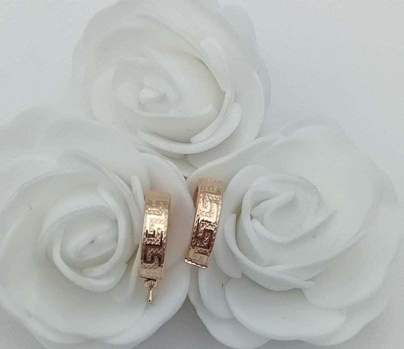 Złote kolczyki kółka kółeczka grecki wzór próba 585 NOWE/ Fajne Okazje