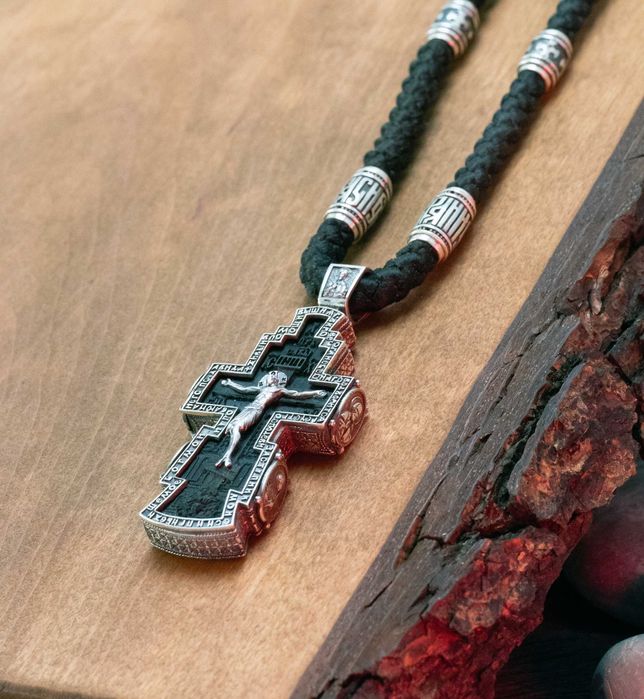 Крест эбеновое дерево, серебро 925 пробы, комплект