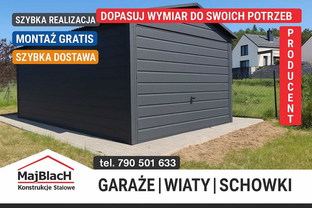Grafitowy Mały Garaż Blaszany /Wiatka / Schowek / Garaże – Maj-Blach