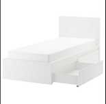 IKEA MALM Rama łóżka z 2 pojemnikami, biały, 90x200 cm używane
