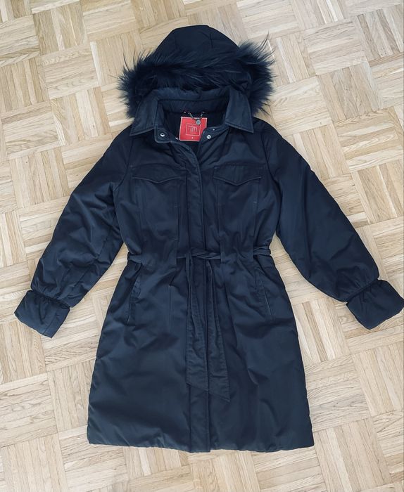 Damska zimowa czarna długa kurtka / wiązany płaszczyk Tiffi rozm. S