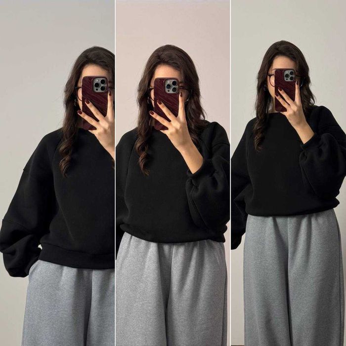 Жіноче тепле худі на флісі світшот без капюшона оверсайз кофта зимова