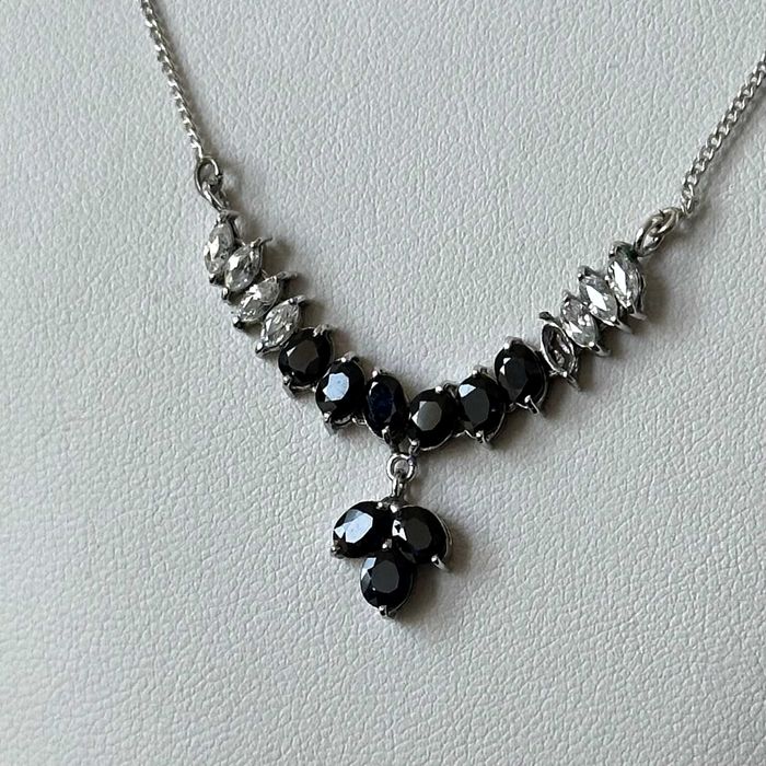 Srebrny naszyjnik z Szafirami i Cyrkoniami - próba srebra 925