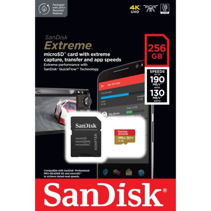 Карта памяти SanDisk Extreme microSDXC 256GB UHS-I U3 V30 + SD-адаптер
