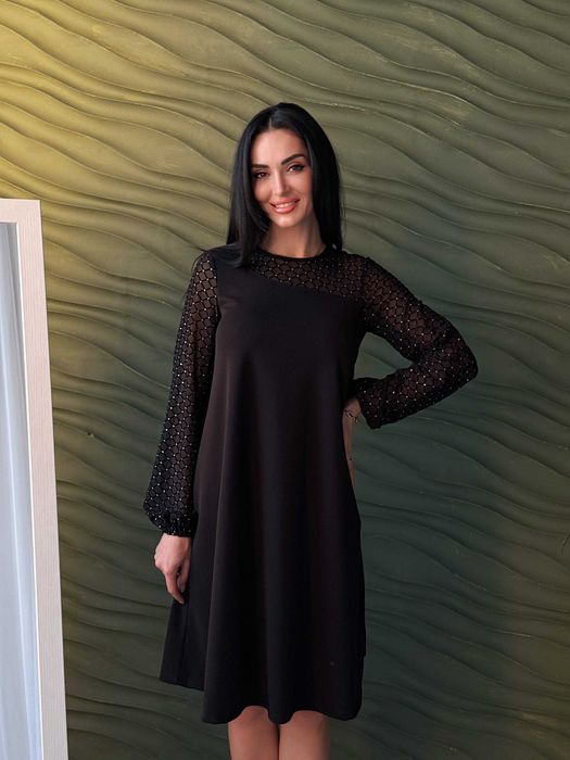 Вечірня сукня трапеція з прозорими рукавами "Sofira", 42-56 р., 3 кол.