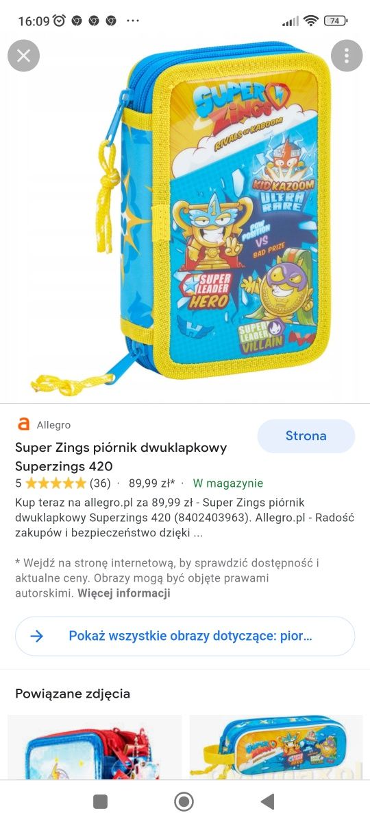 Nowy piórnik super zings