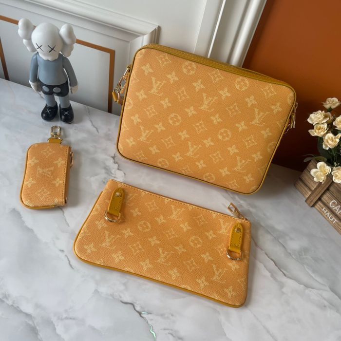 Louis vuitton trio мужская сумка желтая кожаная кожа унисекс 3v1