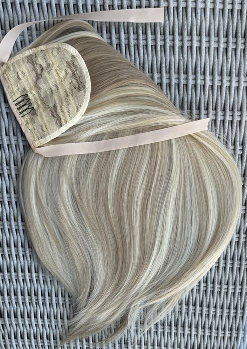 Premium Ultra blond pasemka / refleksy kucyk doczepiany treska 183.