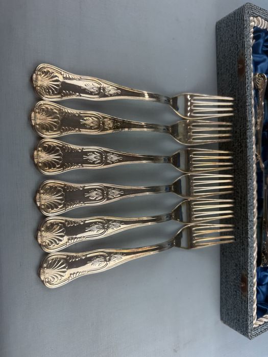 Włoskie sztućce posrebrzane plater zestaw na 6 osób widelce noże łyżki