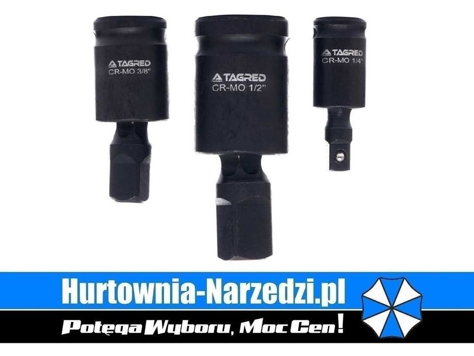 Przeguby kuliste udarowe 1/2" 1/4" 3/8", zestaw 3 sztuk