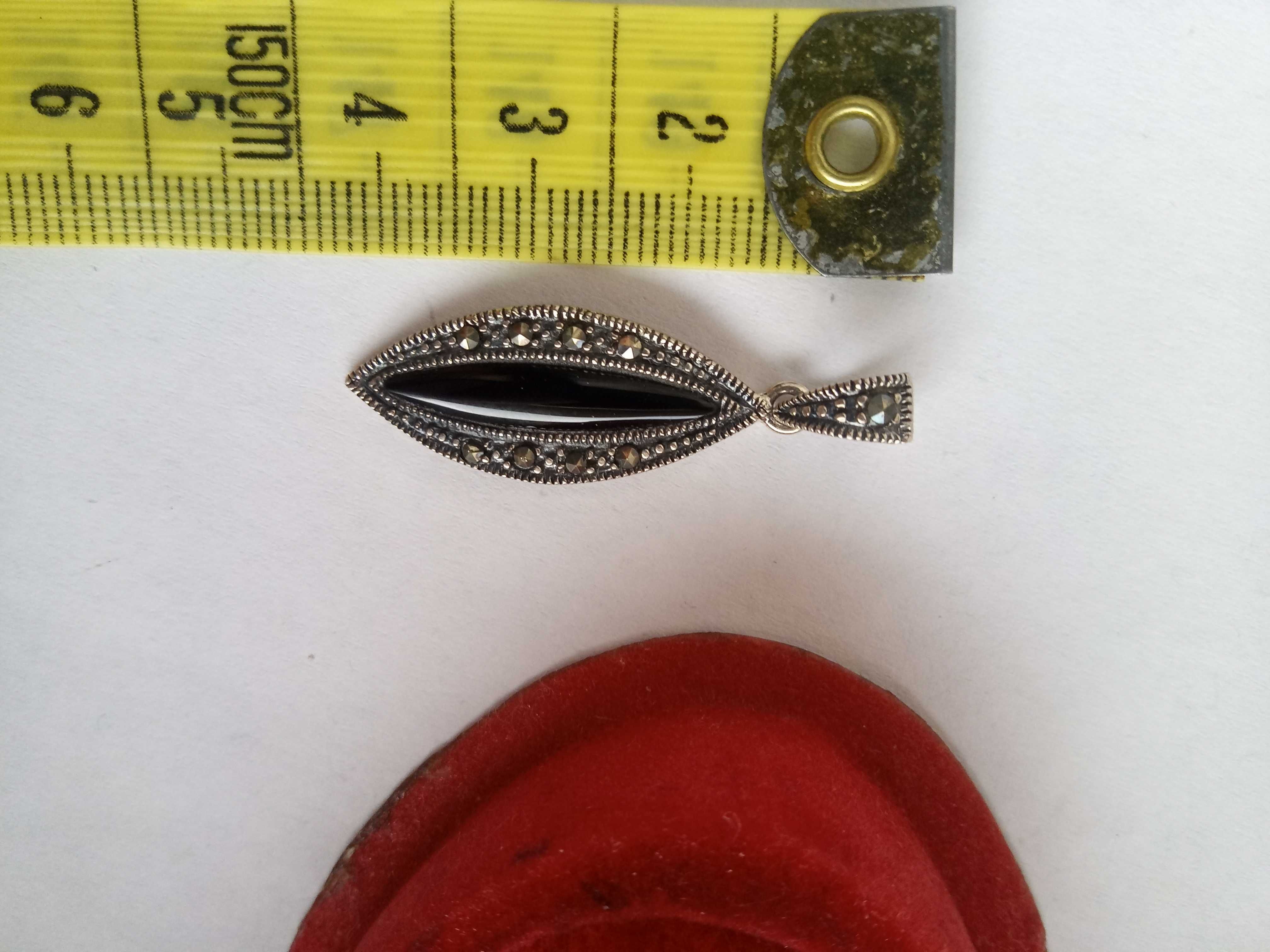 srebrny kpl wisiorek kolczyki pierścionek srebro 925 onyks, markazyty