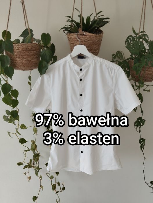 Biała, letnia koszula męska, krótki rękaw, czarne guziki r. A ASOS