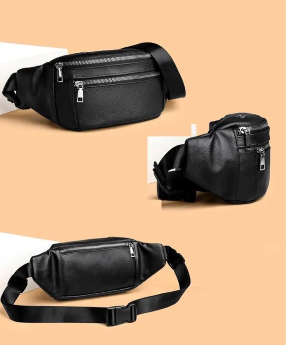 Мужская кожаная сумка через плечо бананка чоловіча шкіряна сумка