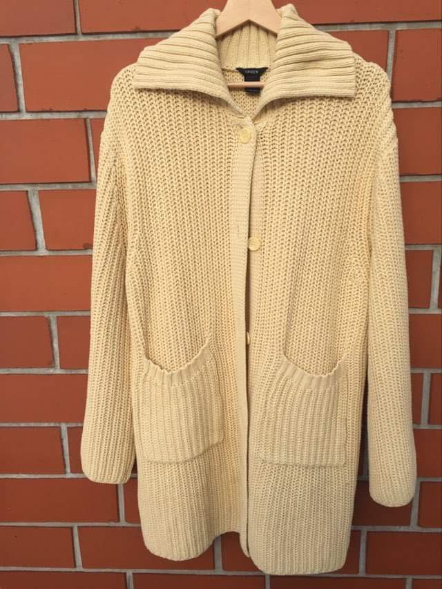 Lindex sweter długi dziergany bawełna beżowy słomkowy oversize